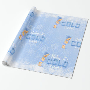 Baby Het Is Koude Winter Sneeuwvlok Blauw Jongensd Cadeaupapier