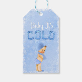 Baby Het Is Koude Winter Sneeuwvlok Blauwe Jongen  Cadeaulabel