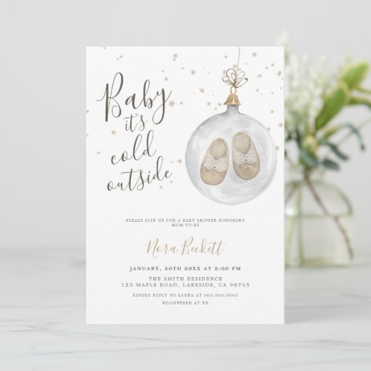 Baby het koud is buiten het winterBaby shower Kaart (Staand voorkant)