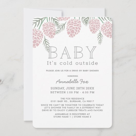 Baby Het Koud Roze Pine Cone Drive-by Baby shower Kaart (Voorkant)