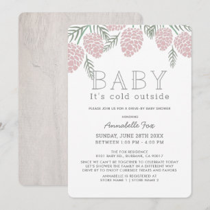 Baby Het Koud Roze Pine Cone Drive-by Baby shower Kaart