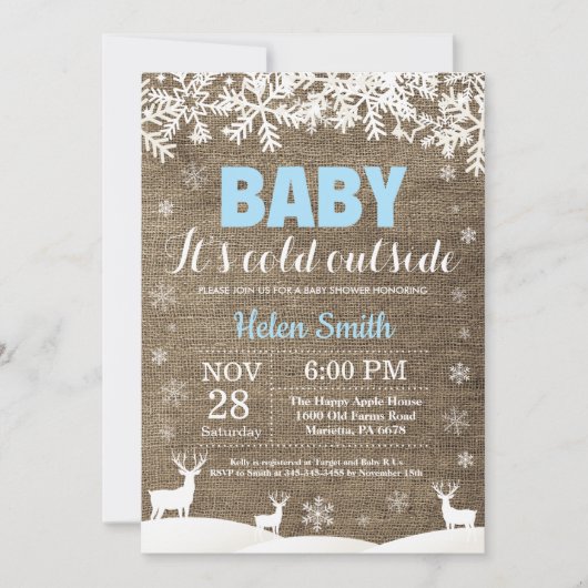 Baby het koude Baby shower buiten het Deer Winter  Kaart (Voorkant)