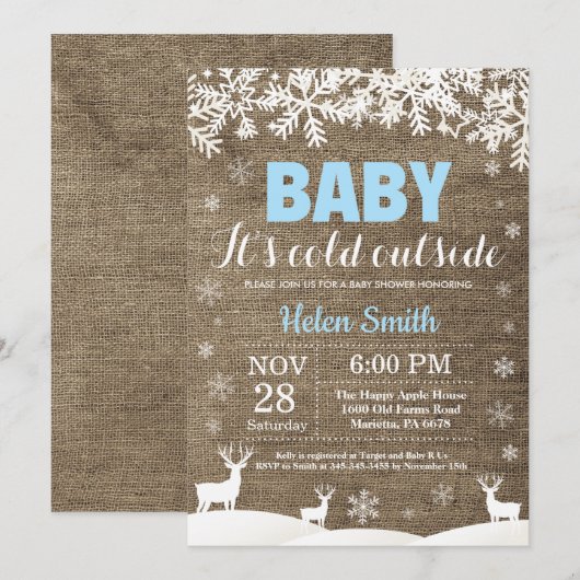 Baby het koude Baby shower buiten het Deer Winter  Kaart (Voorkant / Achterkant)