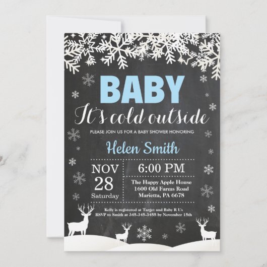 Baby het koude Baby shower buiten het Deer Winter  Kaart (Voorkant)