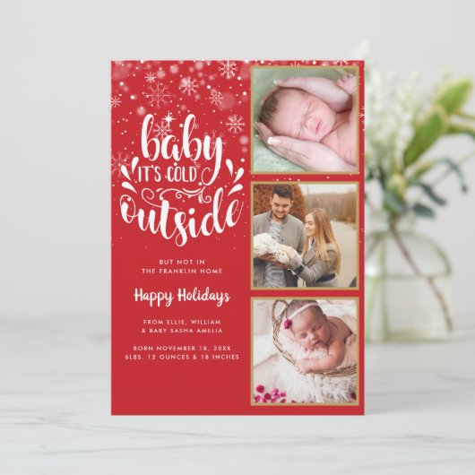 Baby Het Koude buiten 3 Foto Aankondiging geboorte (Staand voorkant)