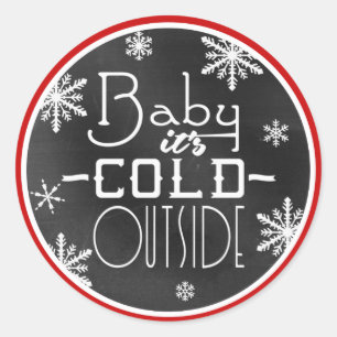Baby het Koude buiten Witte Snowflakes Blackboard Ronde Sticker