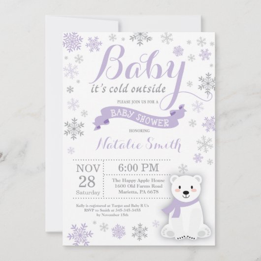 Baby het Koude Paarse Baby shower buiten de winter Kaart (Voorkant)