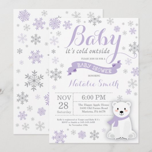 Baby het Koude Paarse Baby shower buiten de winter Kaart (Voorkant / Achterkant)