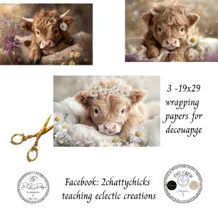 Baby Highland Kalfjes Bloemstukjes Madeliefjes 3-2 Inpakpapier Vel