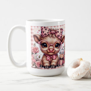 Baby Highland Koe Coquette Leopard Bow Iced Coffee Koffiemok