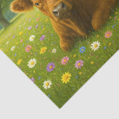 Baby Highland-koe in bloemenweide Tissuepapier (Detail)
