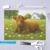 Baby Highland-koe in bloemenweide Tissuepapier (Craft)