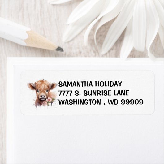 Baby Highland Koe Lente Waterverf Etiket (Insitu)