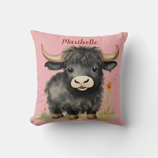 Baby Highland Koe Meisjes Gepersonaliseerd Kussen (Voorkant)