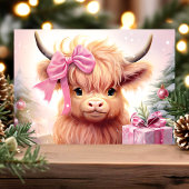 Baby Highland Koe met roze boog kerst Feestdagen Kaart