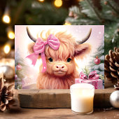 Baby Highland Koe met roze boog kerst Feestdagen Kaart