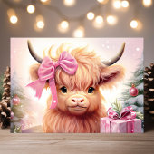 Baby Highland Koe met roze boog kerst Feestdagen Kaart