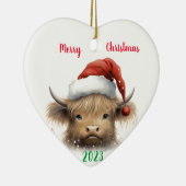Baby Highland Koe met Santa hat Keramisch Ornament (Rechts)