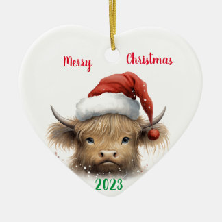 Baby Highland Koe met Santa hat Keramisch Ornament