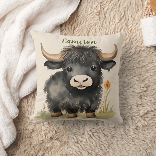 Baby Highland Koe Neutral gepersonaliseerd Kussen (Deken)