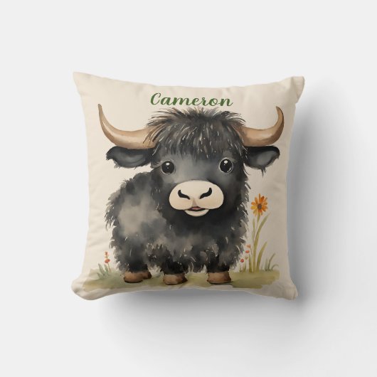 Baby Highland Koe Neutral gepersonaliseerd Kussen (Voorkant)