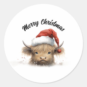 Baby Highland Koe Santa Hat Ronde Sticker