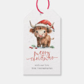 Baby Highland Koe Santa Script Vrolijk Kerstfeest Cadeaulabel (Voorkant)