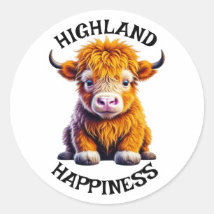 Baby Highland Koe Schattige AI Art Ronde Sticker