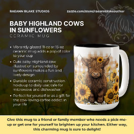 Baby Highland Koeien in Zonnebloemen Keramische Mo Tweekleurige Koffiemok