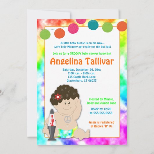 Baby Hippie 60s 70s Groovy Baby shower Kaart (Voorkant)