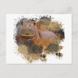 Baby Hippo Abstracte Verf Splatter Wildlife Briefkaart