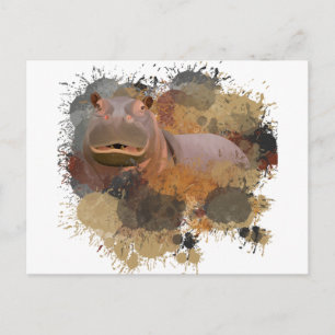 Baby Hippo Abstracte Verf Splatter Wildlife Briefkaart