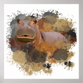 Baby Hippo Abstracte Verf Splatter Wildlife Poster