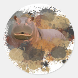 Baby Hippo Abstracte Verf Splatter Wildlife Ronde Sticker