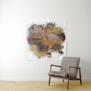Baby Hippo Abstracte Verf Splatter Wildlife Wandkleed