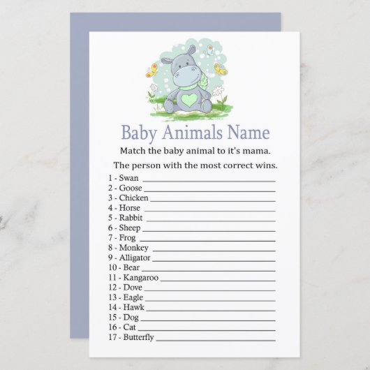 Baby Hippo Baby Animals Name Game (Voorkant / Achterkant)