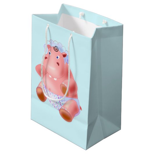 Baby Hippo Baby Gift Bag - Aangepaste kleuren - Te Medium Cadeauzakje (Achterkant Gekanteld)