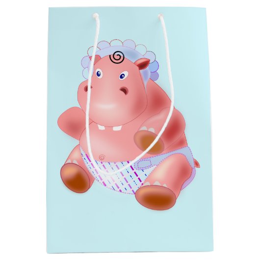 Baby Hippo Baby Gift Bag - Aangepaste kleuren - Te Medium Cadeauzakje (Voorkant)
