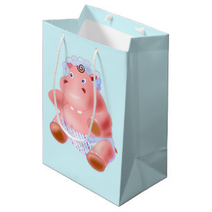 Baby Hippo Baby Gift Bag - Aangepaste kleuren - Te Medium Cadeauzakje