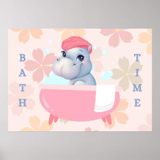 Baby Hippo Bath Time Poster (Voorkant)