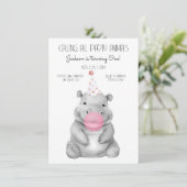Baby hippo black and white Birthday Invitation Kaart (Staand voorkant)