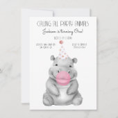 Baby hippo black and white Birthday Invitation Kaart (Voorkant)