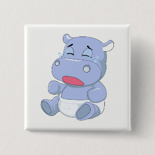 Baby Hippo Crying Vierkante Button 5,1 Cm