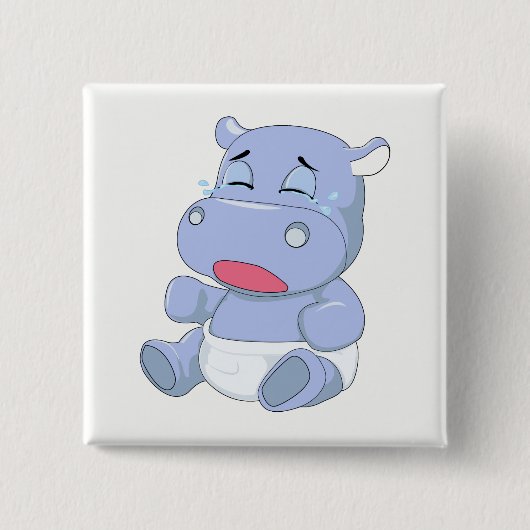 Baby Hippo Crying Vierkante Button 5,1 Cm (Voorkant)
