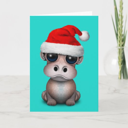 Baby Hippo die een Pet van de Kerstman dragen Feestdagen Kaart (Voorkant)