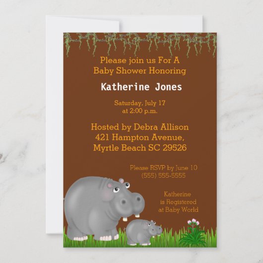 Baby Hippo en Mama Baby shower Invitation Kaart (Voorkant)