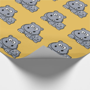 Baby Hippo Family, Cute Wild Safari Cadeaupapier