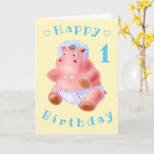 Baby Hippo Funny Birthday Kaart -  (Gele Bloem)