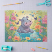 Baby Hippo in Meadow Puddle Decoupage Papier (Craft)