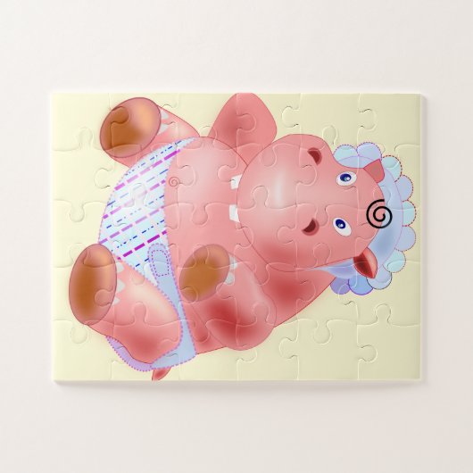 Baby Hippo Jigzaag Puzzle Cartoon Legpuzzel (Horizontaal)